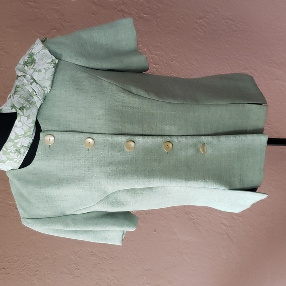 Vintage Leslie Fay Green Short Sleeve Blazer with Scarf Size 10 - Picture 2 of 5